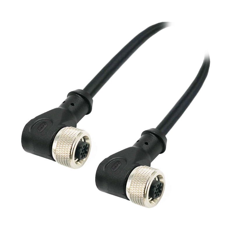 Push-pull m12 3pins A code female to female right angle molded cable,unshielded,PVC,-40°C~+105°C,22AWG 0.34mm²,brass with nickel plated screw